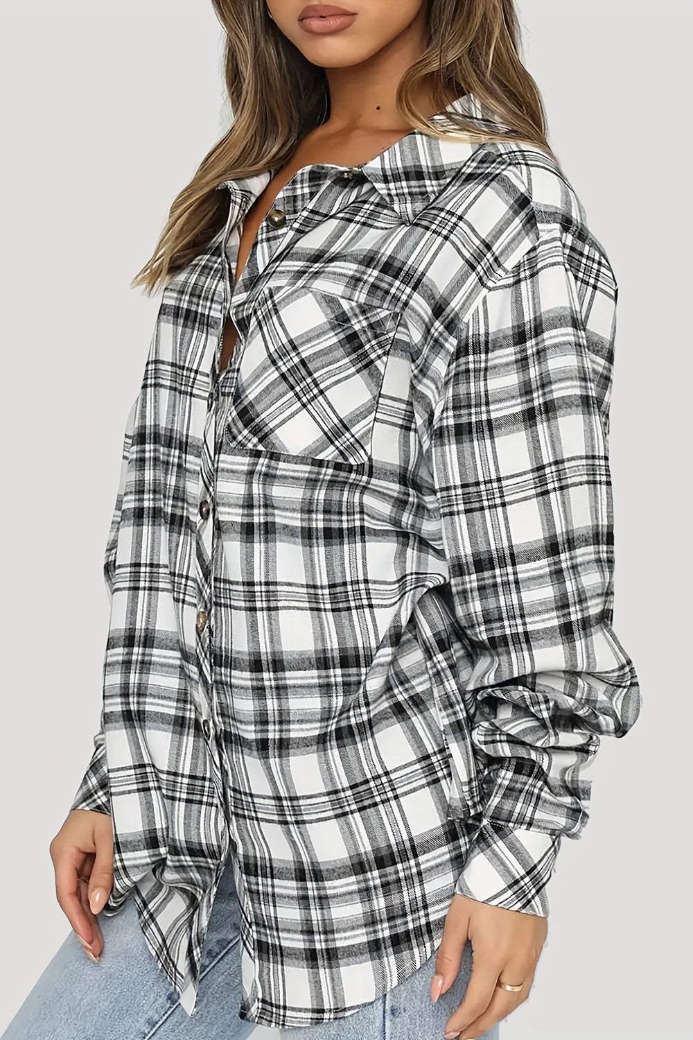 Hazel Blues® |  Plaid Collared Neck Long Sleeve Shirt