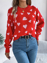 Hazel Blues® |  Heart Round Neck Long Sleeve Sweater