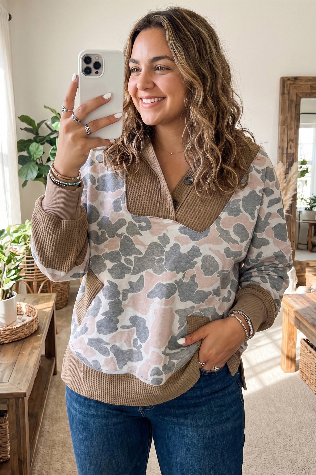 Fireside Favorite Camo Waffle-Knit Hoodie