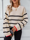 Hazel Blues® |  Striped Round Neck Dropped Shoulder Sweater