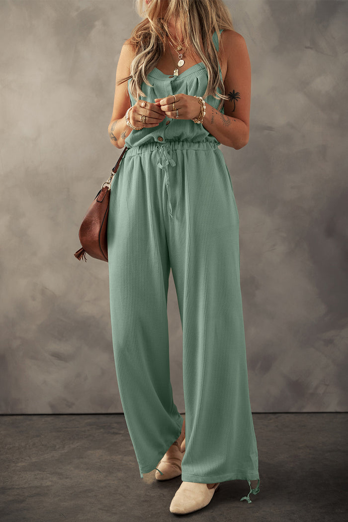 Hazel Blues® |  Drawstring Wide Strap Wide Leg Overalls