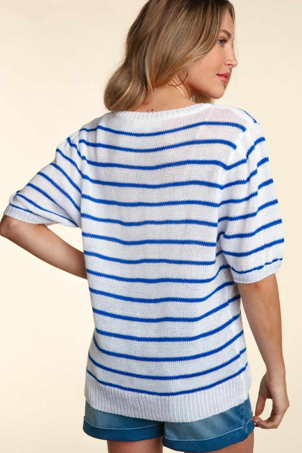 Hazel Blues® |  Haptics Letter Embroidery Striped Knit Top