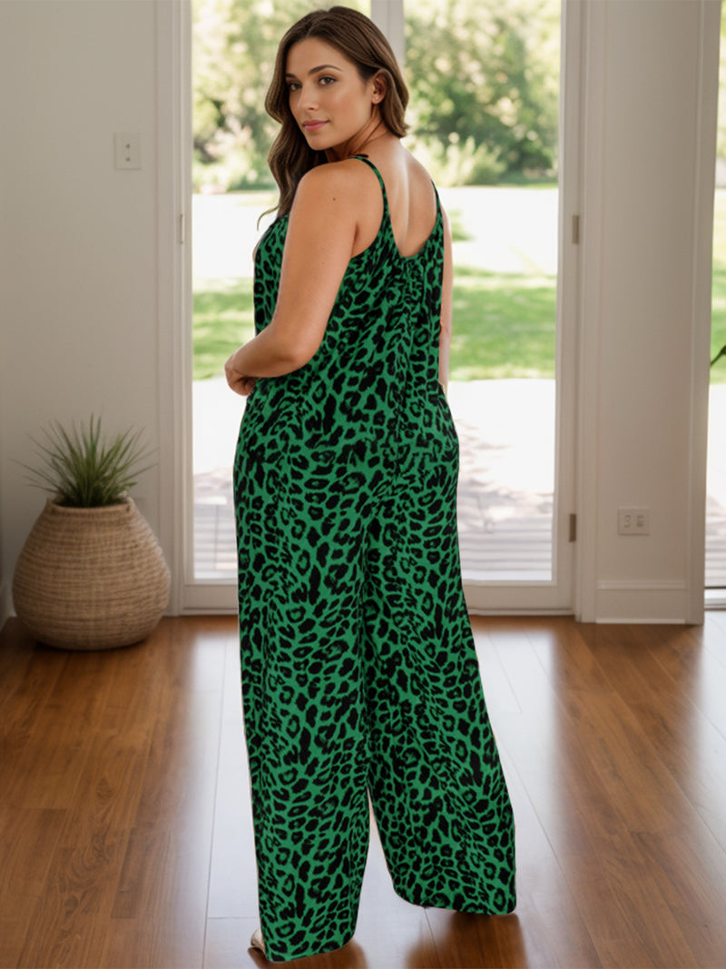 Hazel Blues® |  Leopard Scoop Neck Wide Leg Jumpsuit