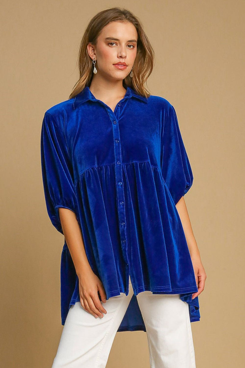 Hazel Blues® |  Umgee Button Down Tiered Back High Low Shirt