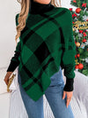 Hazel Blues® |  Plaid Turtleneck Batwing Sleeve Sweater