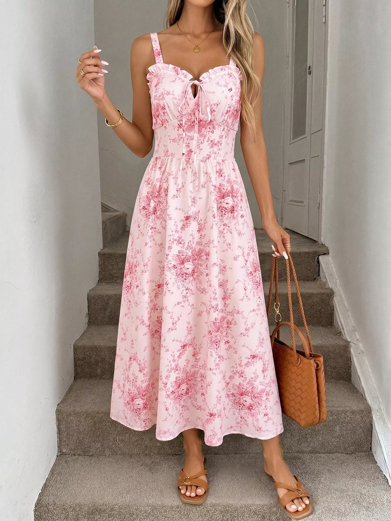Hazel Blues | Floral Print Frill Trim Cami Dress
