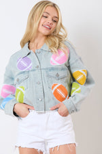 Hazel Blues® |  Football Towel & Sequin Embroidery Denim Jacket