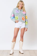 Hazel Blues® |  Football Towel & Sequin Embroidery Denim Jacket