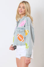 Hazel Blues® |  Football Towel & Sequin Embroidery Denim Jacket