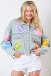Hazel Blues® |  Football Towel & Sequin Embroidery Denim Jacket