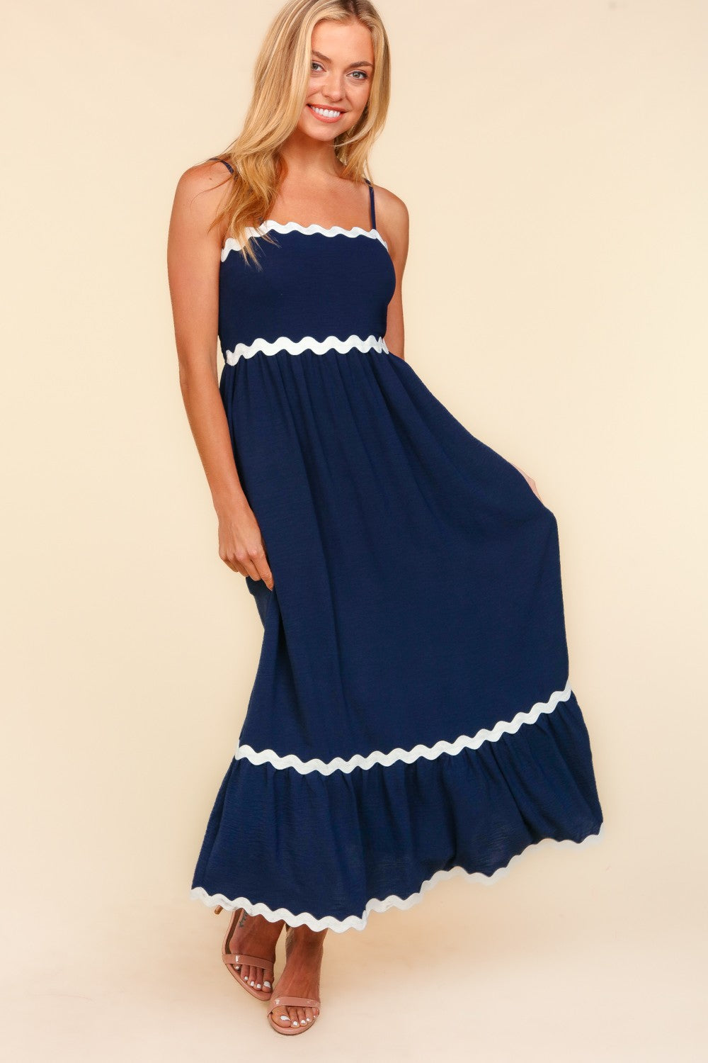 Hazel Blues® |  Ric Rac Square Neck Fit and Flare Maxi Dress