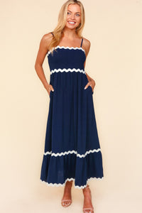 Hazel Blues® |  Ric Rac Square Neck Fit and Flare Maxi Dress