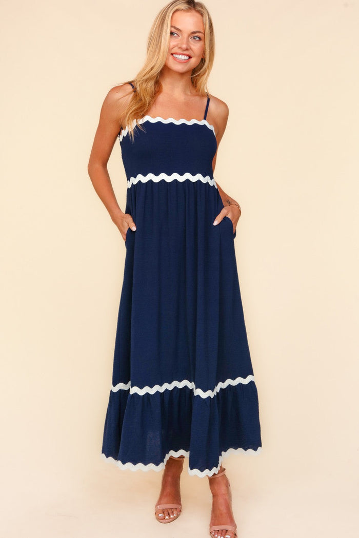 Hazel Blues® |  Ric Rac Square Neck Fit and Flare Maxi Dress