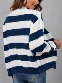 Hazel Blues® |  Striped Button Up Long Sleeve Sweater