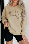Hazel Blues® |  Parchment thankful Embroidered Drop Shoulder Pullover Sweatshirt