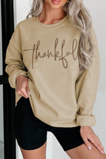 Hazel Blues® |  Parchment thankful Embroidered Drop Shoulder Pullover Sweatshirt
