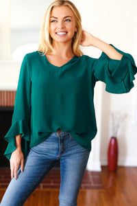 Hazel Blues® |  Three Quarter Sleeve Solid Woven Blouse Top