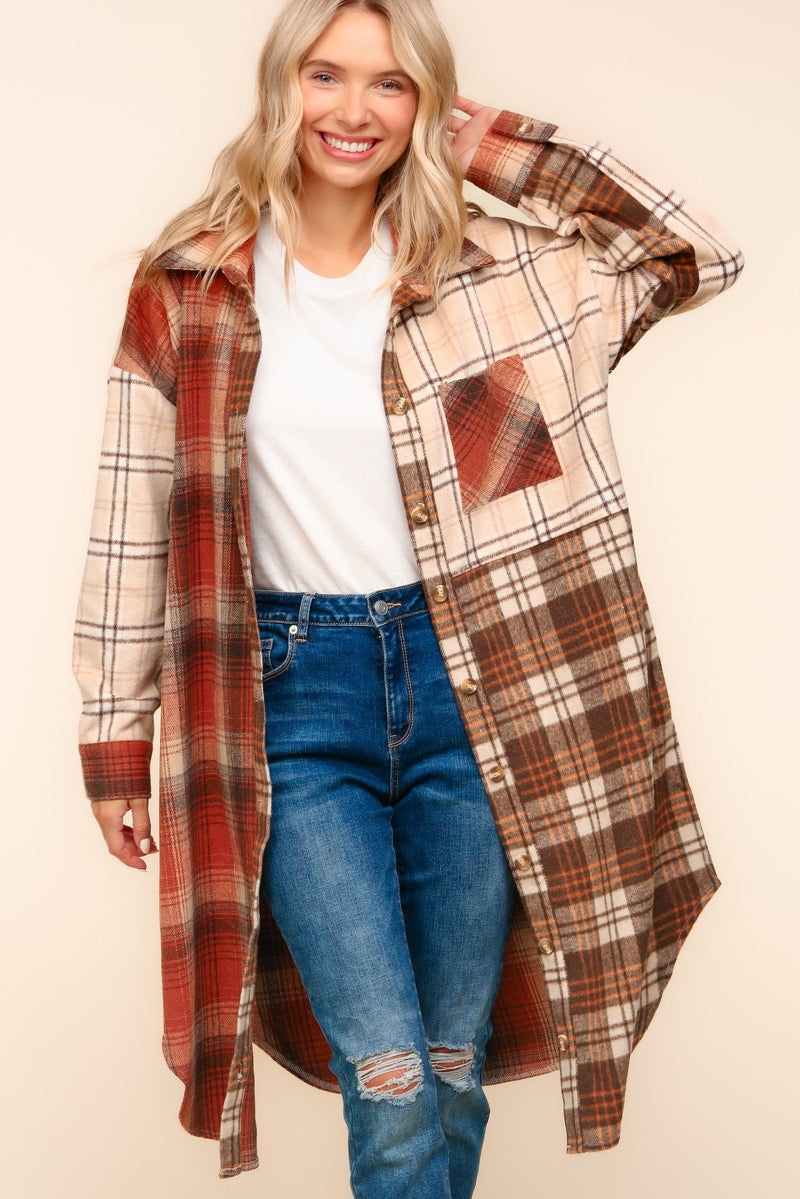 Hazel Blues® |  Flannel Plaid Oversized Shacket with Pockets