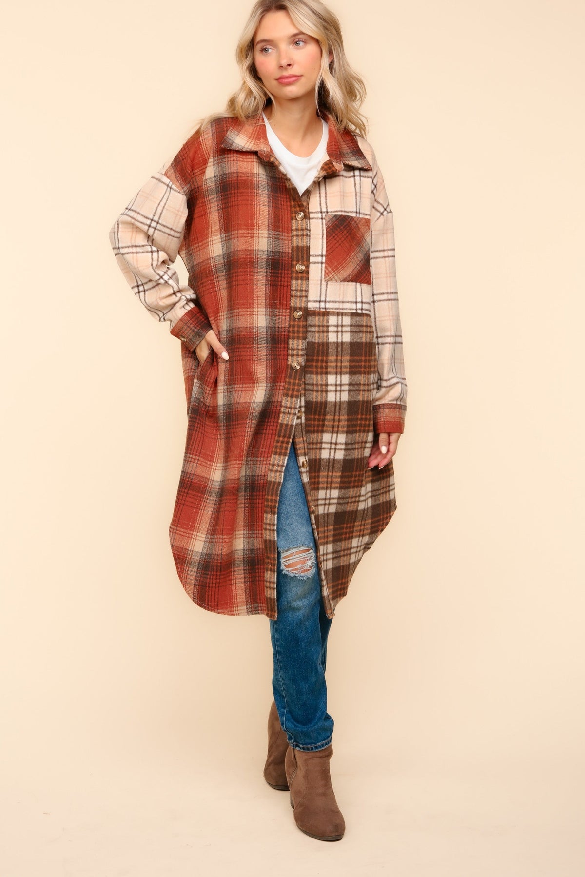 Hazel Blues® |  Flannel Plaid Oversized Shacket with Pockets