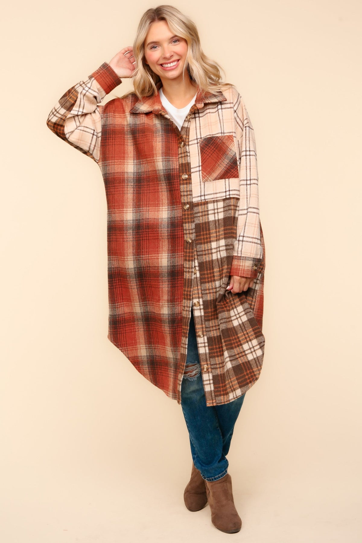 Hazel Blues® |  Flannel Plaid Oversized Shacket with Pockets