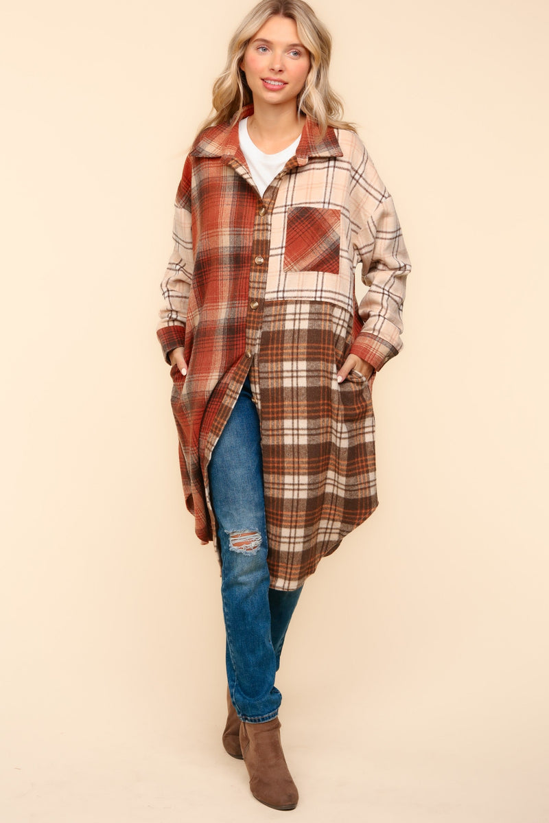 Hazel Blues® |  Flannel Plaid Oversized Shacket with Pockets