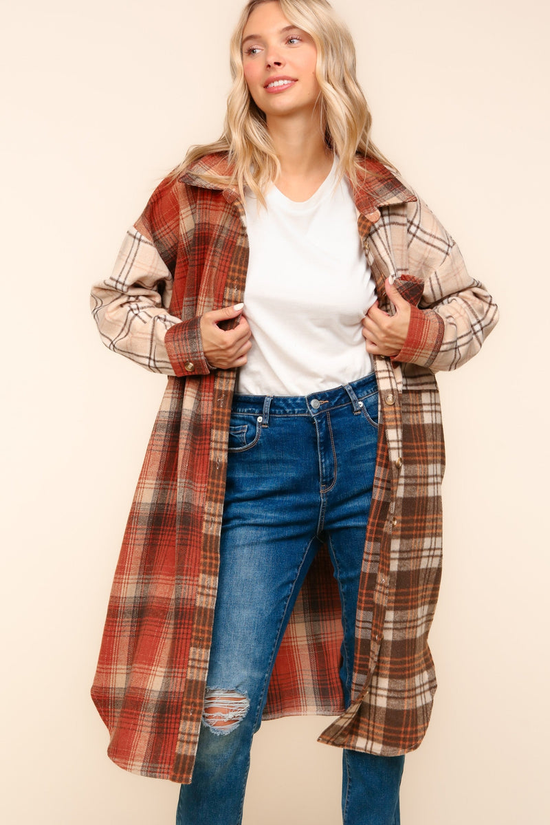 Hazel Blues® |  Flannel Plaid Oversized Shacket with Pockets