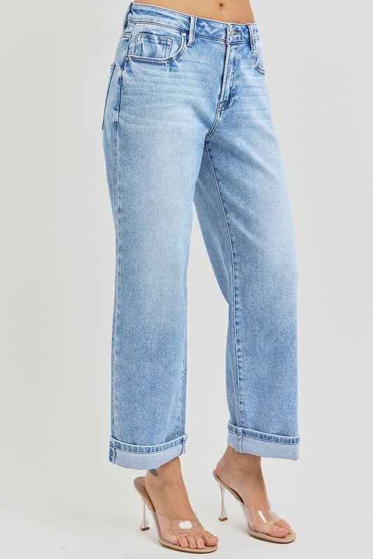 Hazel Blues® | RISEN Ankle Wide Leg Cuffed Jeans