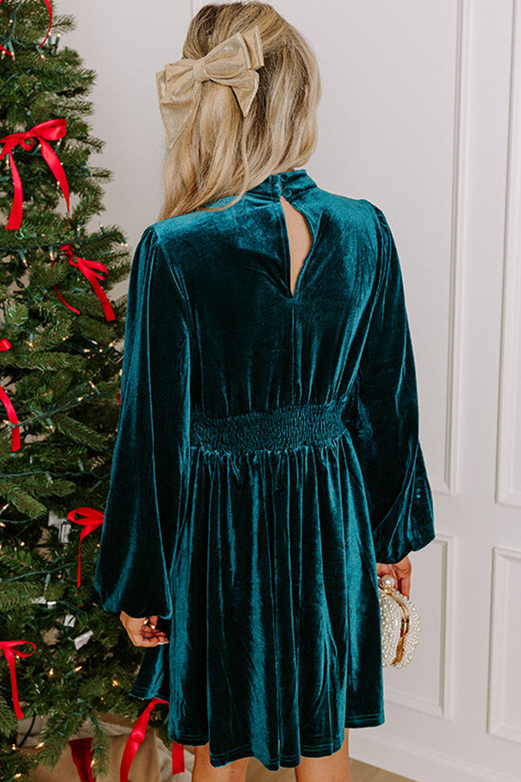 Emerald Night Velvet Keyhole Mini Dress