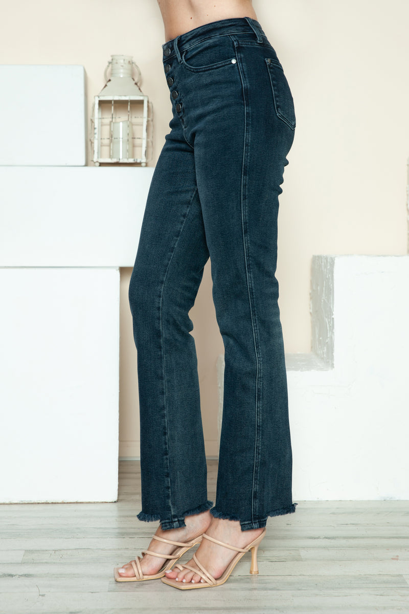 Hazel Blues® |  Judy Blue Button Fly Hem Destroy Straight Jeans