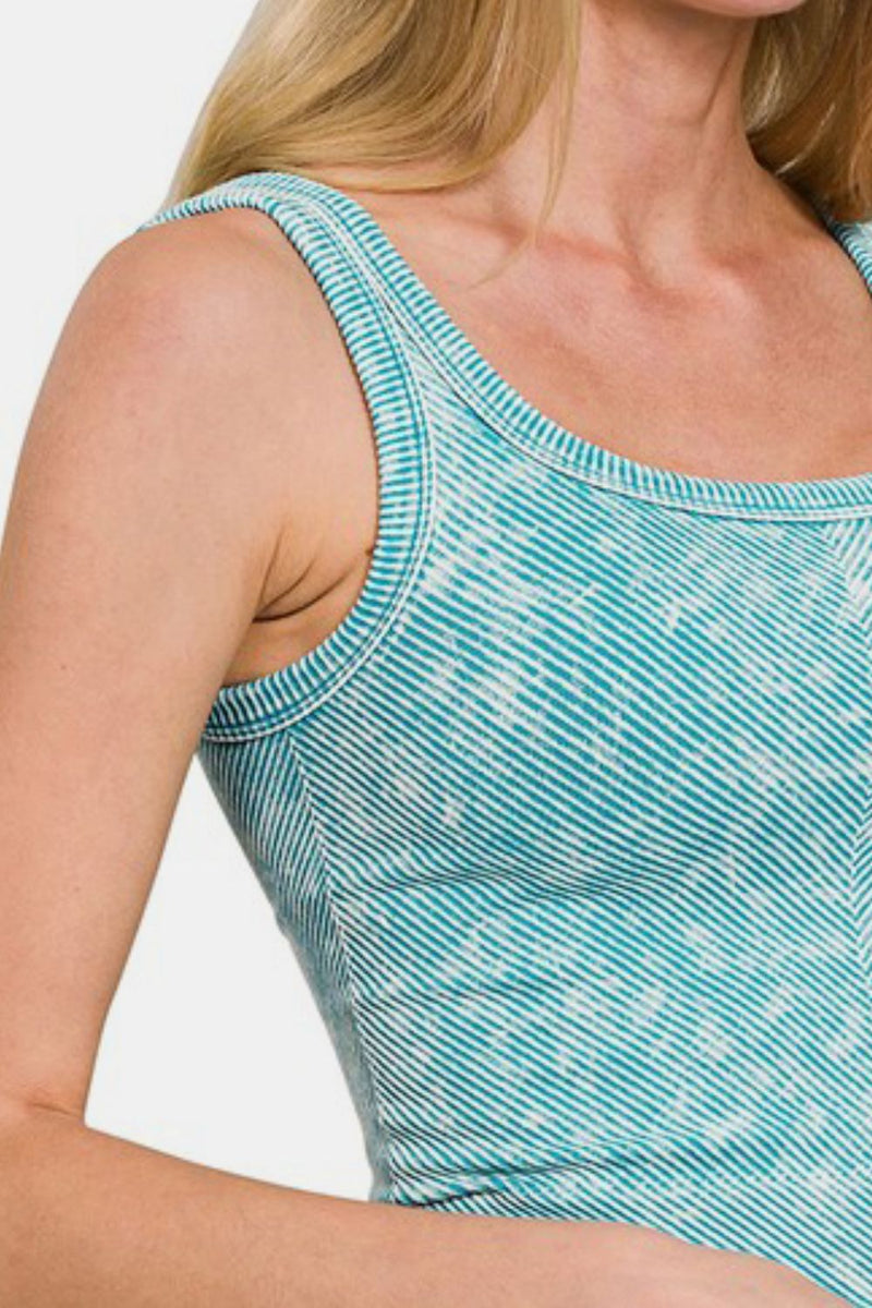 Hazel Blues® |  Zenana Washed Ribbed Scoop Neck Wide Strap Tank