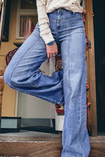 Hazel Blues® |  Beau Blue Tailored Center Seam Detail Straight Loose High Rise Jeans