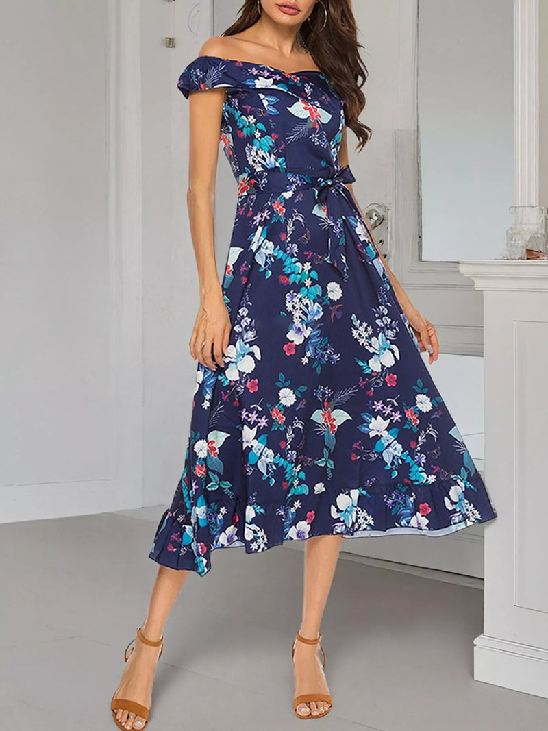 Floral Print Off Shoulder Midi Dress  Hazel Blues