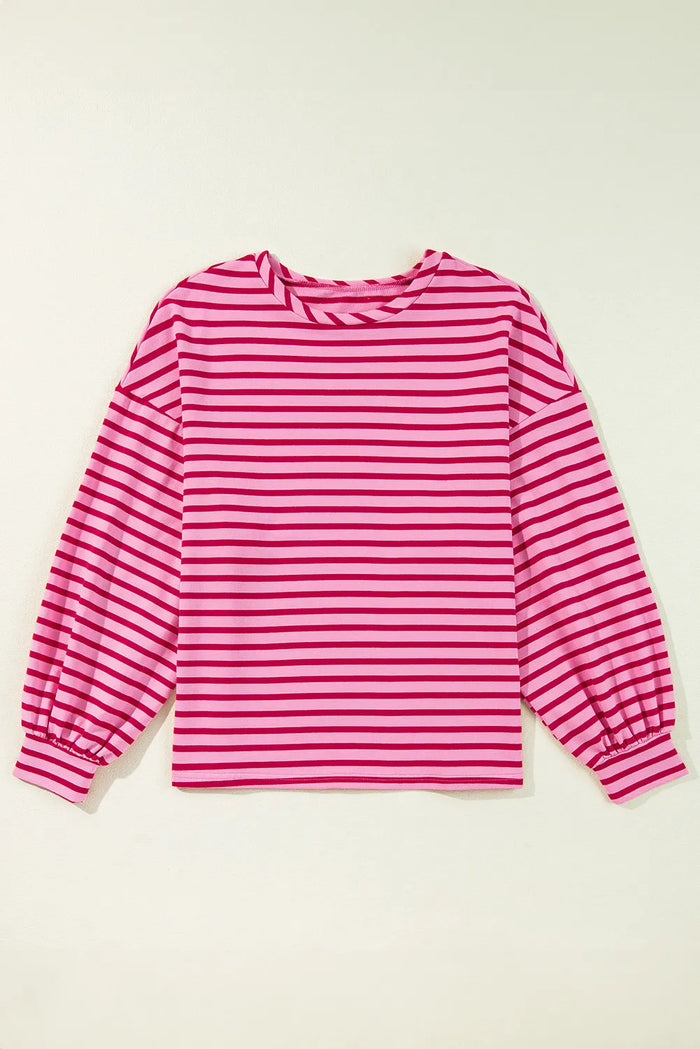 Hazel Blues® |  Striped Round Neck Long Sleeve Sweatshirt