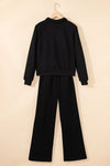 Hazel Blues® |  Black Solid Collared Sweatshirt and High Waist Pants Active Set