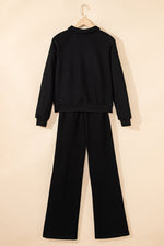Hazel Blues® |  Black Solid Collared Sweatshirt and High Waist Pants Active Set