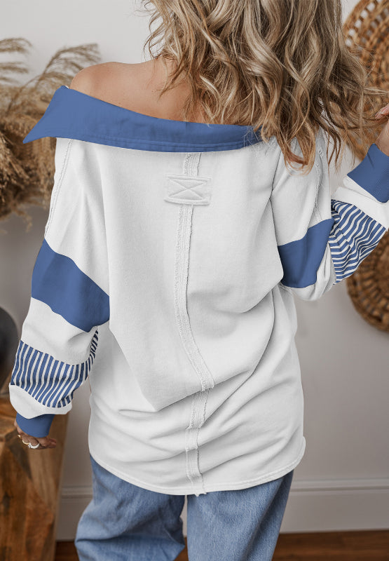 Hazel Blues® |  Color Block Johnny Collar Long Sleeve Sweatshirt