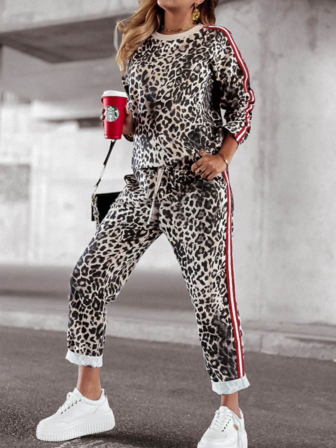 Hazel Blues® |  Leopard Round Neck Long Sleeve Top and Pants Set