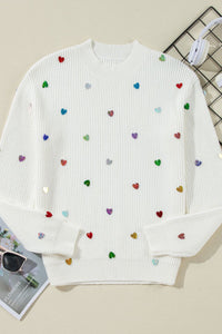 Hazel Blues® |  Heart Sequin Round Neck Long Sleeve Sweater