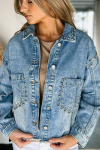 Hazel Blues® |  Studded Acid Wash Long Sleeve Denim Jacket