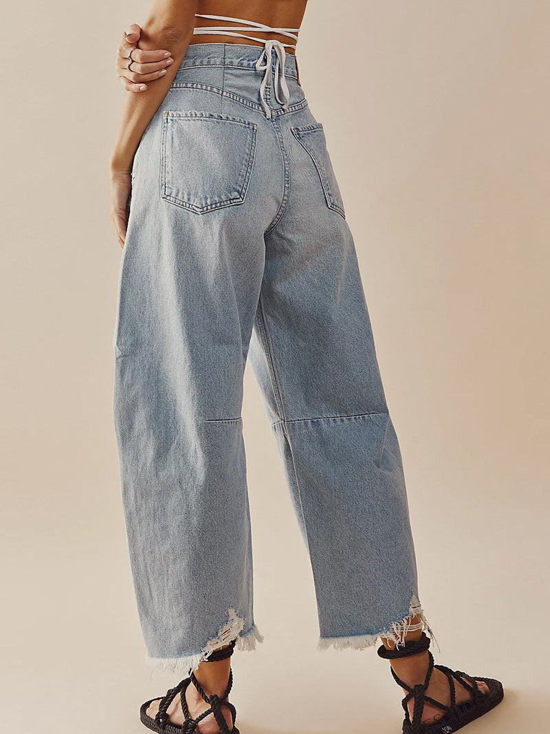 Hazel Blues® |  Raw Hem Wide Leg Jeans with Pockets