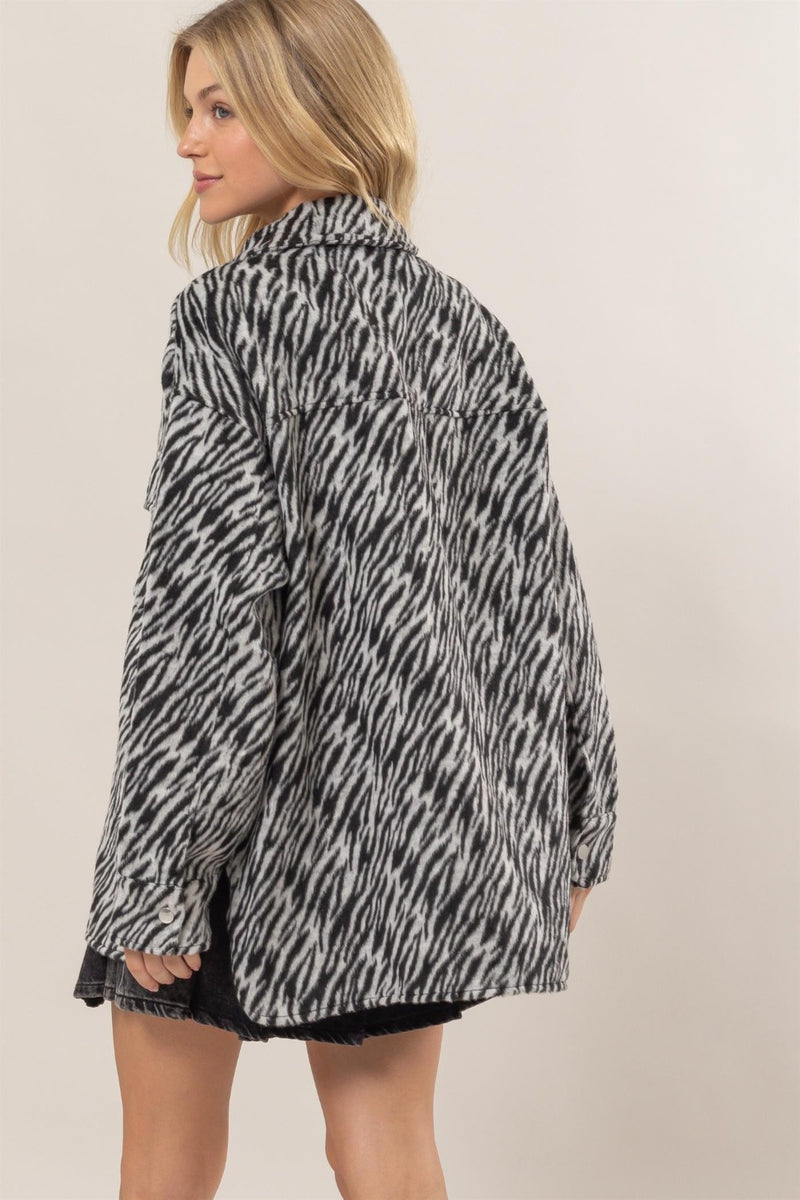 Hazel Blues® |  HYFVE Zebra Print Snap Down Long Sleeve Shacket