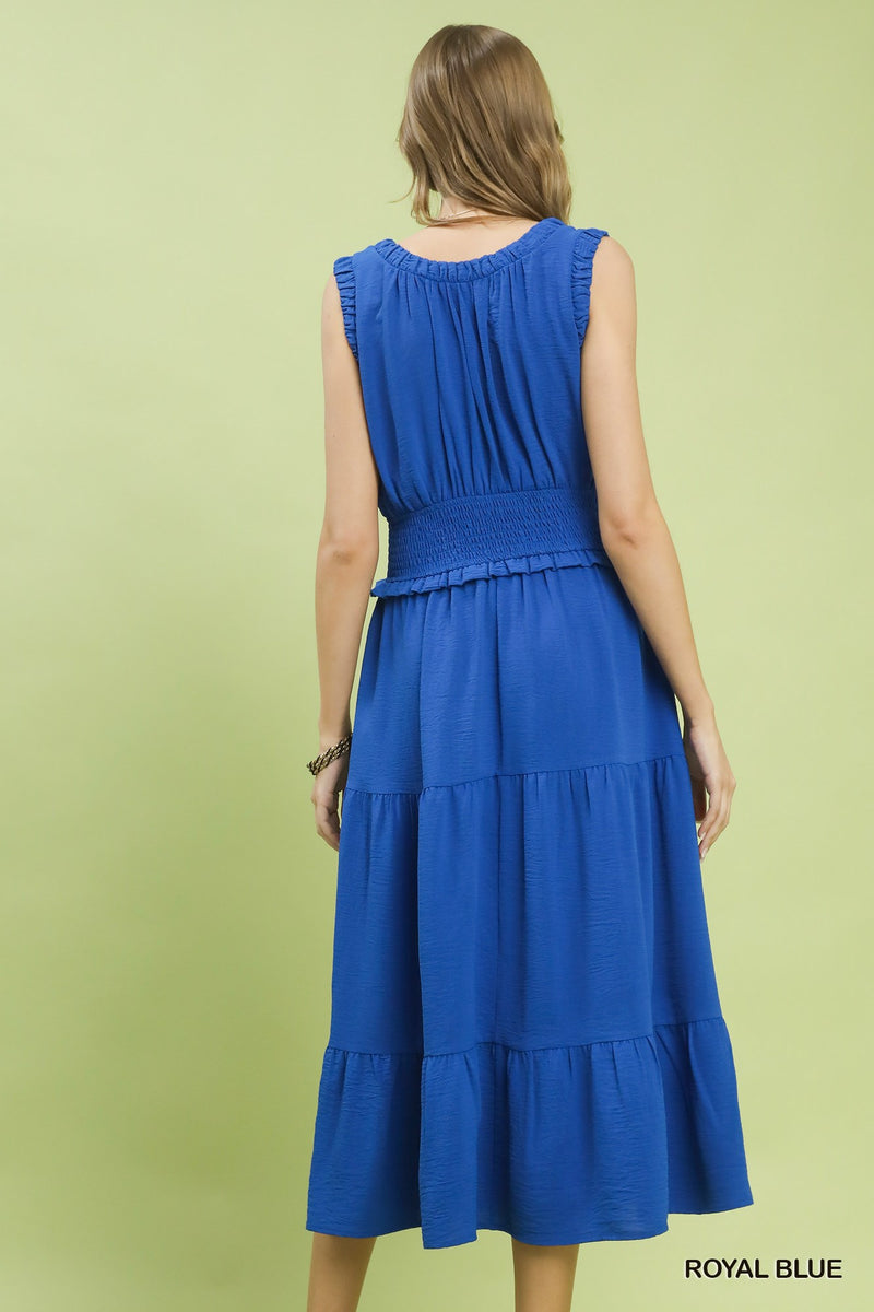 hazel smocked dropped waist dress ASTR the Label | Hazel Striped Drop-Waist Midi Dress in Blue Stripe main image 0