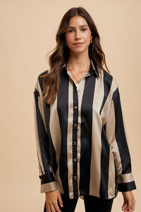 Hazel Blues® |  Annie Wear Striped Dropped Shoulder Button Up Shirt