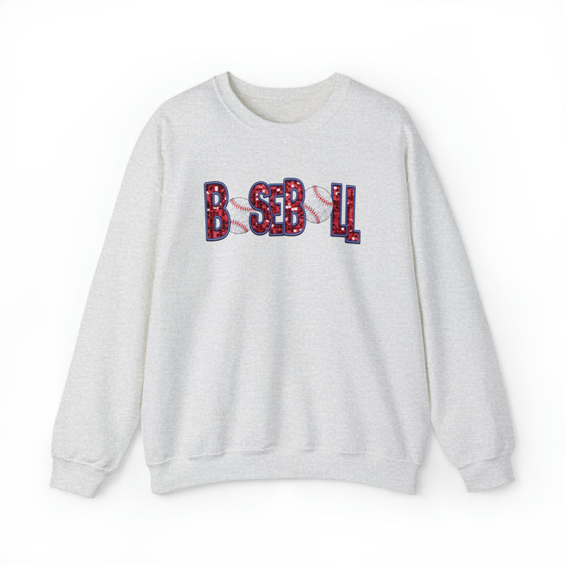 Hazel Blues® |  Baseball Faux Chenille Sequin Patches Sweatshirt: Red