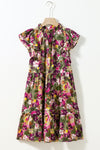 Hazel Blues® |  Ruffled Printed Mock Neck Cap Sleeve Mini Dress