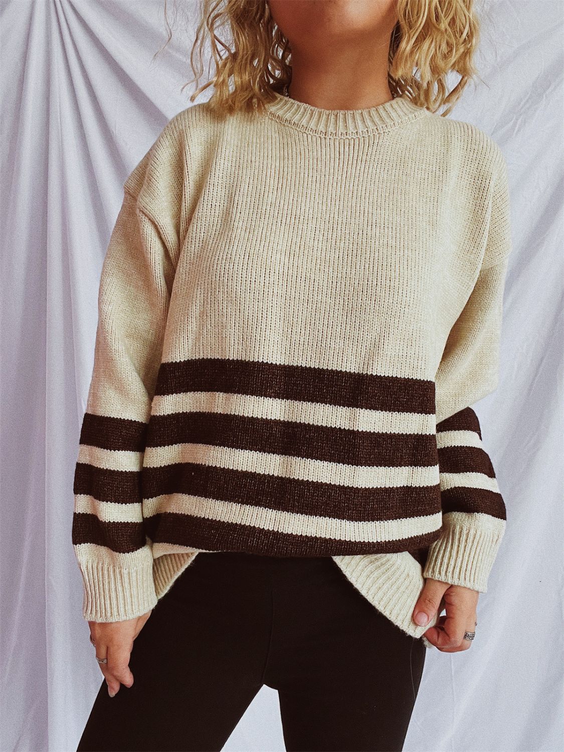 Hazel Blues® |  Striped Dropped Shoulder Long Sleeve Sweater