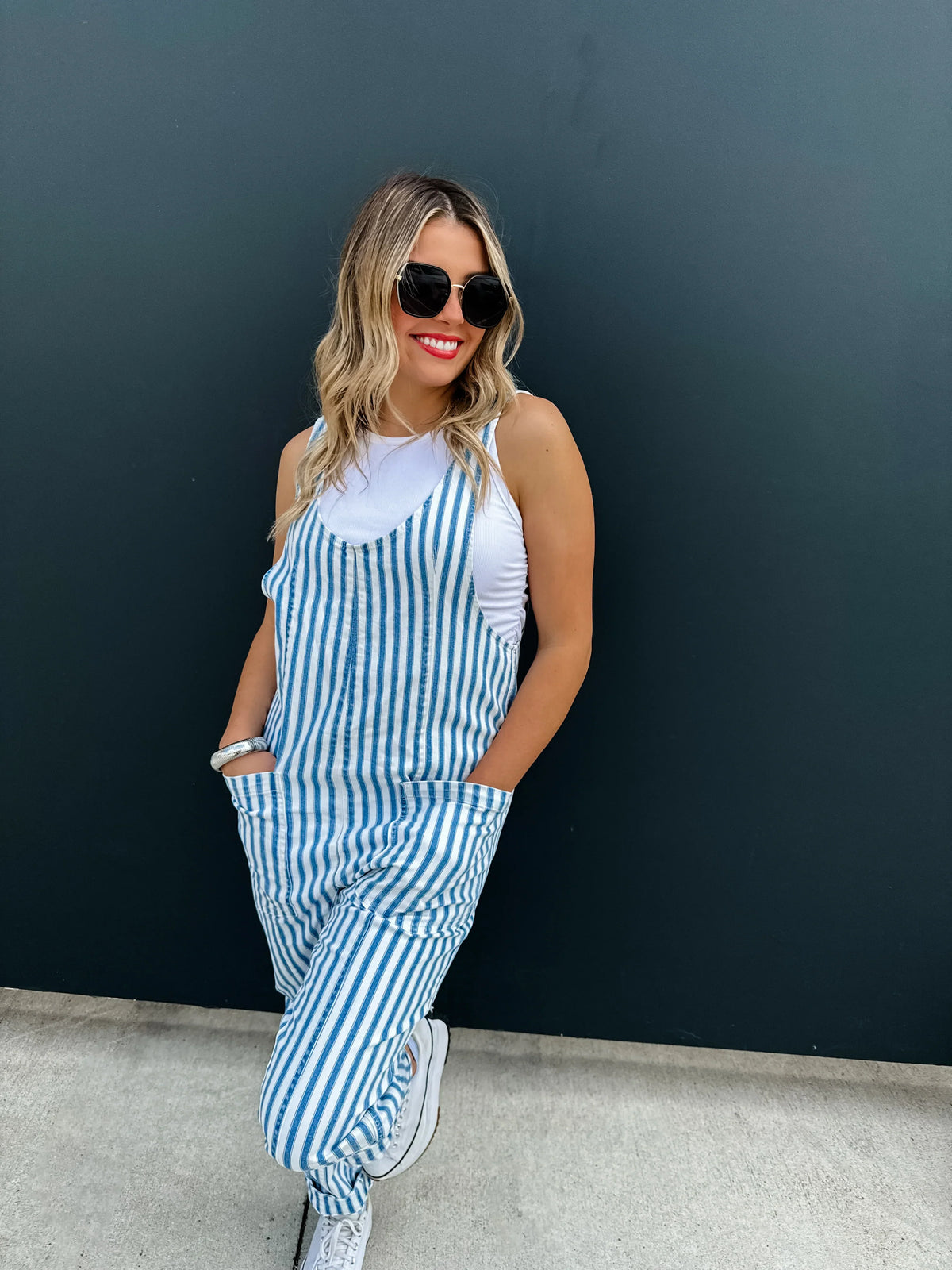 Hazel Blues® |  PREORDER: Blue Stripe Britte Romper Overalls