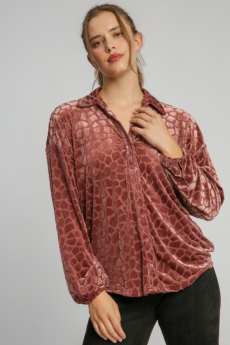 Hazel Blues® |  Umgee Animal Print Button Up Velvet Shirt