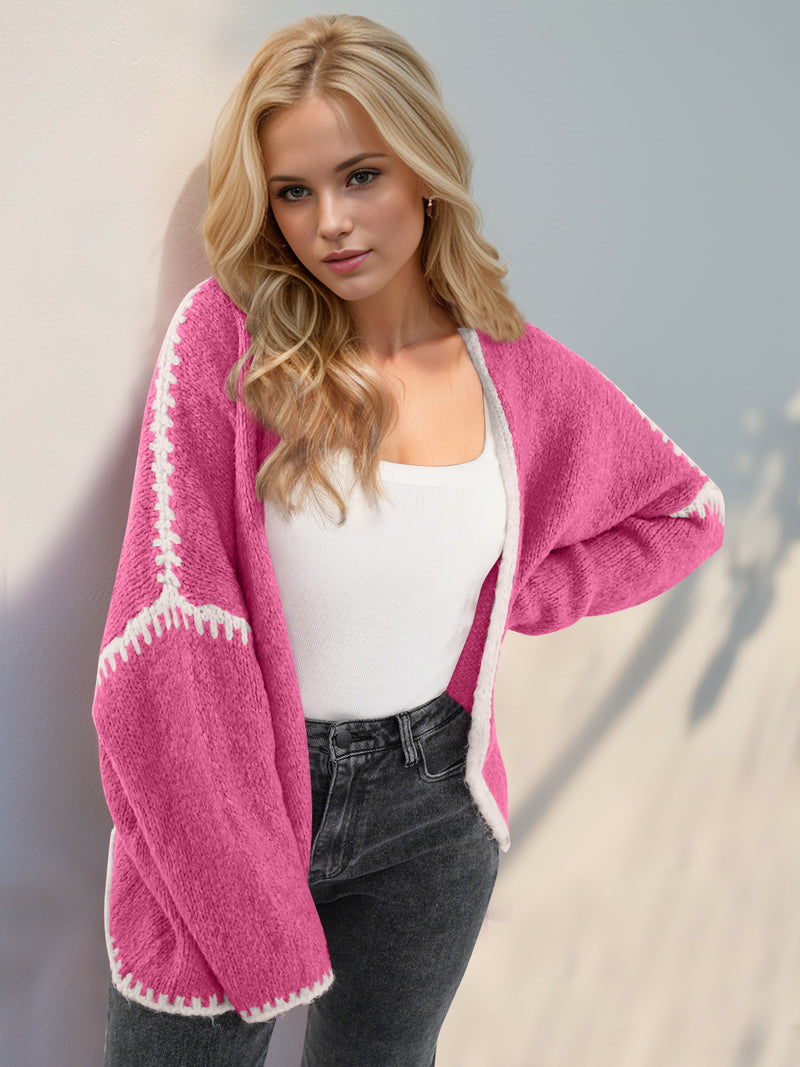 Hazel Blues® |  Double Take Contrast Open Front Dropped Shoulder Cardigan