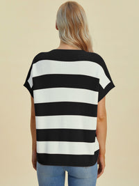 Hazel Blues® |  Double Take Striped V-Neck Short Sleeve Sweater